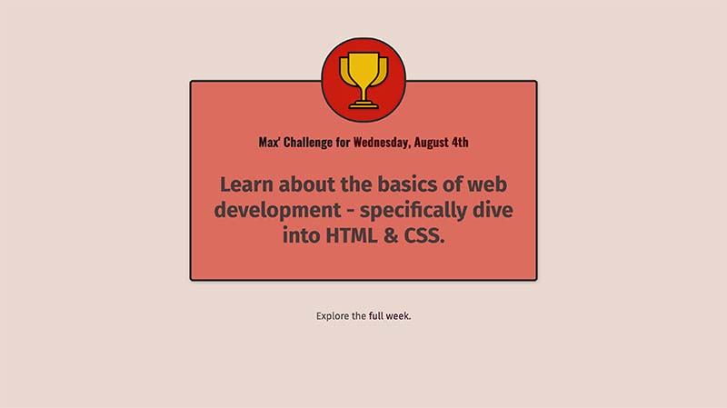 A website showing the daily challenge of the website creator.